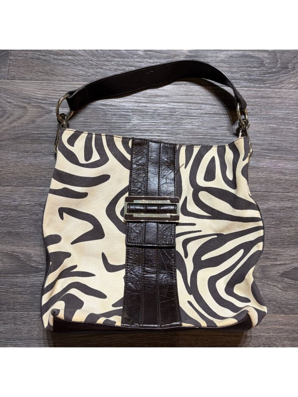 Nine West Zebra Print Hobo Shoulder Bag Faux Leather Brown Cream Y2K Pink Lining - Picture 5 of 16